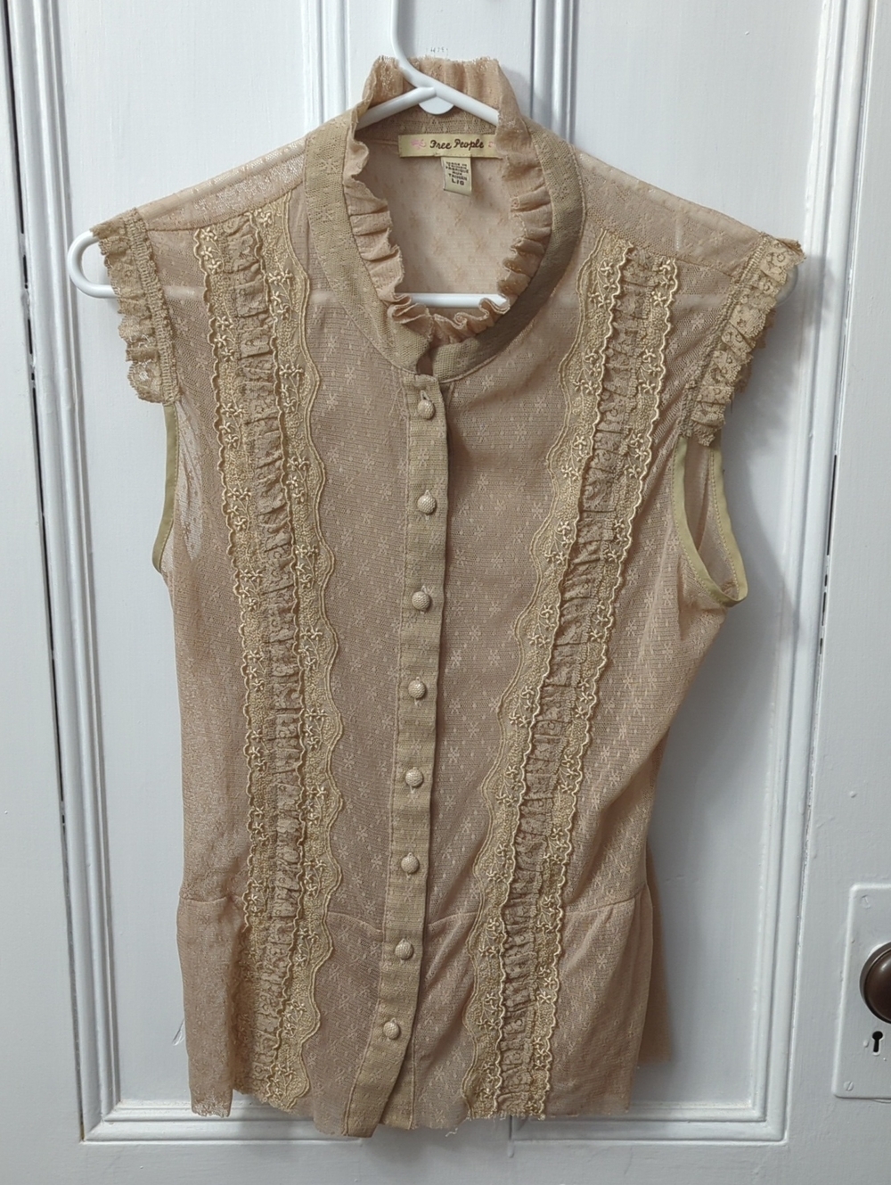 Free People Lace-Trim Sleeveless Button Front Top
